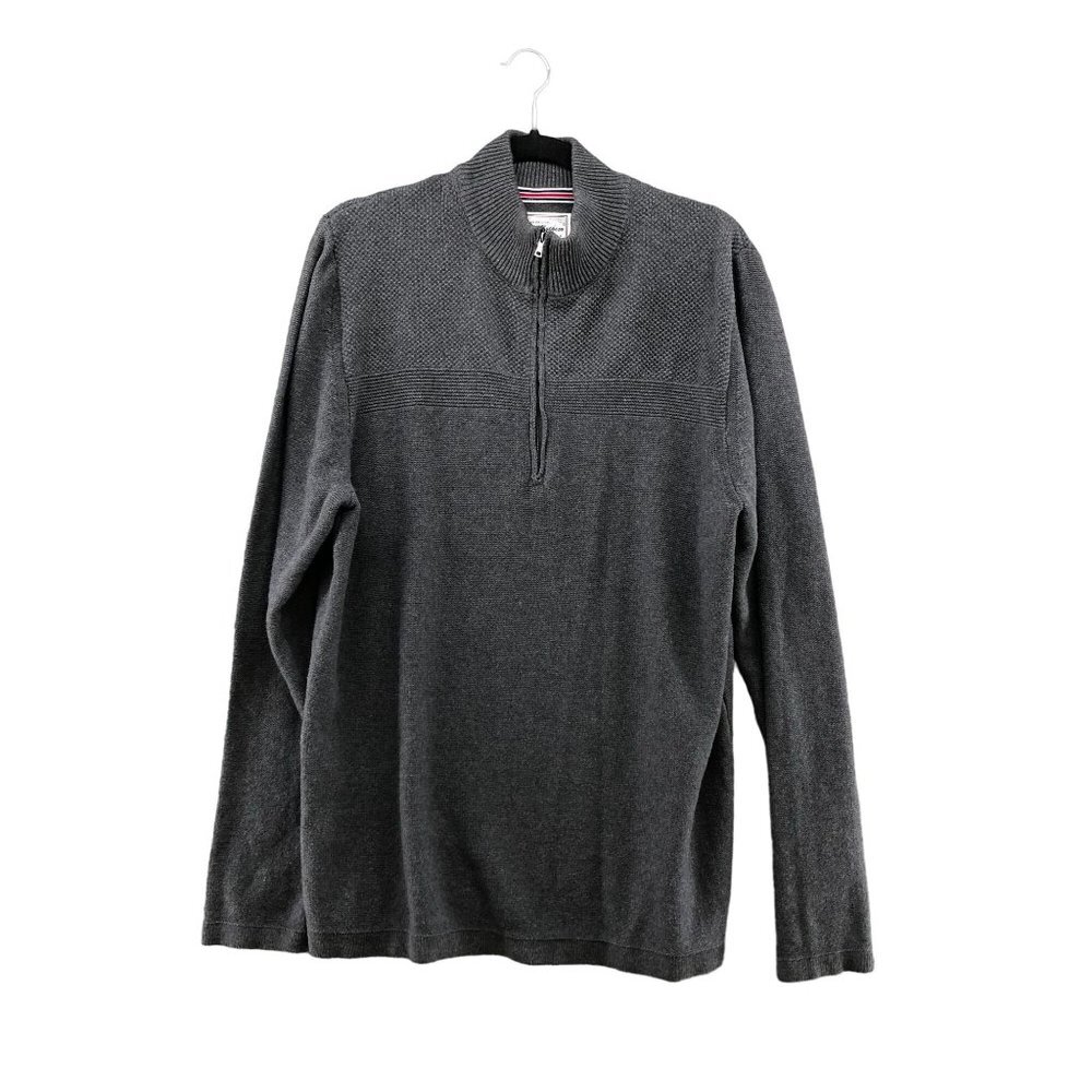 Flag & Anthem Sweater Mens L Gray 1/4‎ Zip Pullover Cotton Knit Textured